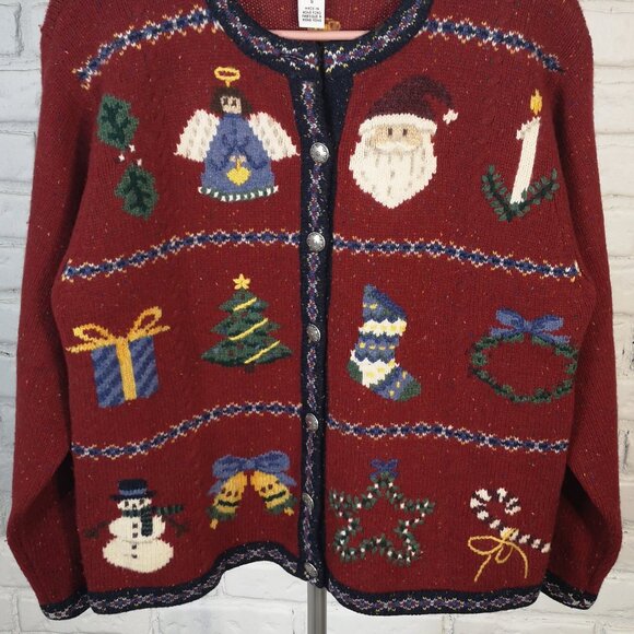 Talbots Ladies Size 8 Button Front Alpine Poppy 100% Lambswool Christmas Sweater - Picture 5 of 10